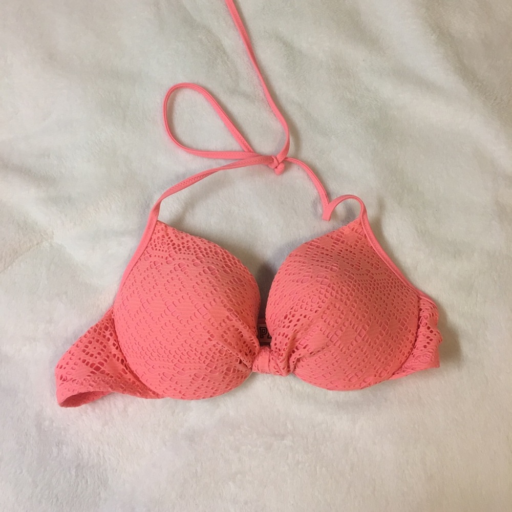 VS Pink Coral Color Push Up Swim Top